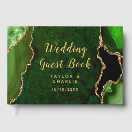 Livro De Visitas Mármore de Ágata Verde e Dourado Casamento