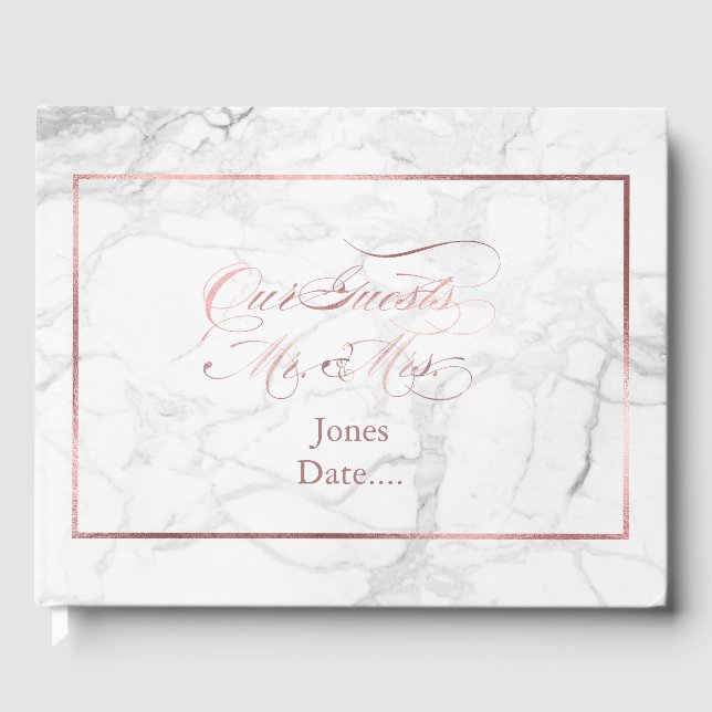 Livro De Visitas Mármore PixDezines+Rosa Faux Dourado (Frente)