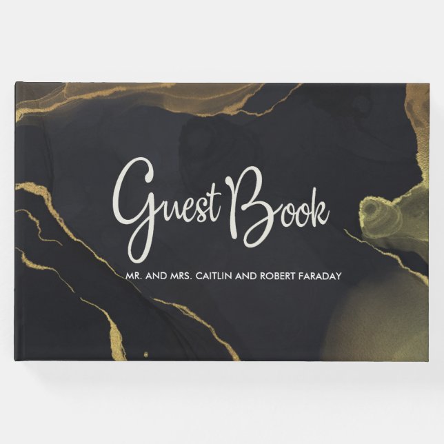 Livro De Visitas mármore preto e Dourado (Frente)
