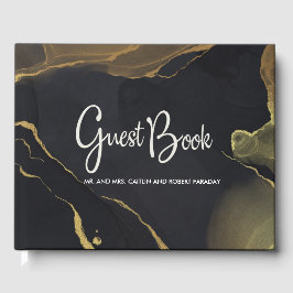 Livro De Visitas mármore preto e Dourado