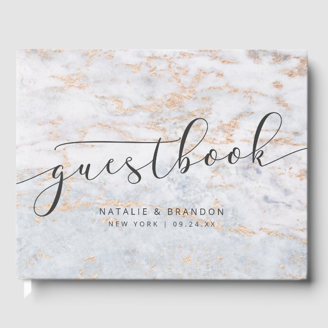 Livro De Visitas Mármores modernos em azul com Casamento outono de  (Frente)