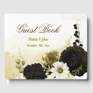 Livro De Visitas Marrom-marrom-flores de ouro botânico