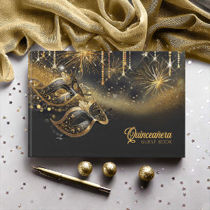 Livro De Visitas Máscara de Mascarada Quinceañera Preto Dourado ID1