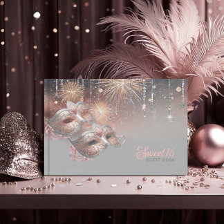 Livro De Visitas Máscara de Mascarada Sweet Sixteen Dourado Rosa ID