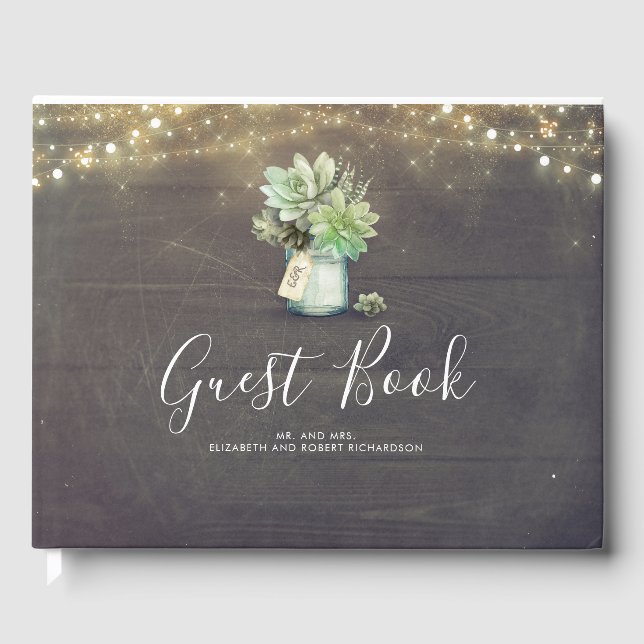 Livro De Visitas Mason Jar e Small Succulents Casamento Russo (Frente)