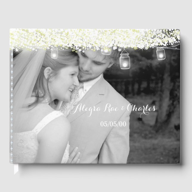 Livro De Visitas Mason Jar Elegant Sob Foto De Casamento De Estrela (Frente)