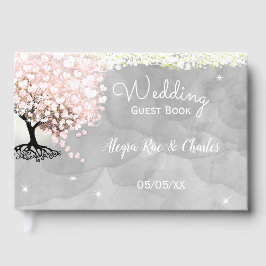 Livro De Visitas Mason Jar Pink Heart Leaf Tree on Cinza Watercolor