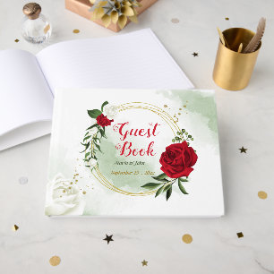 Livro De Visitas matrimônio vermelho flores brancas verdes e doura