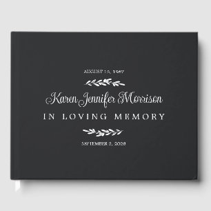 Livro De Visitas Matte Black Name Script Greenery In Loving Memory