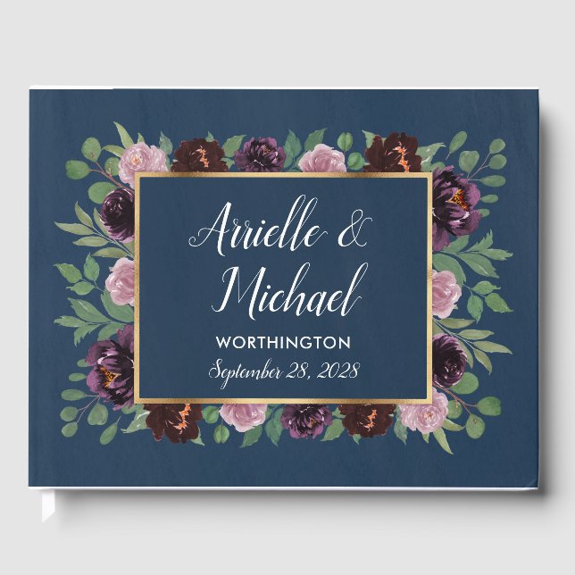 Livro De Visitas Mauve e Marinho Blue Plum Weding Guest Book (Frente)