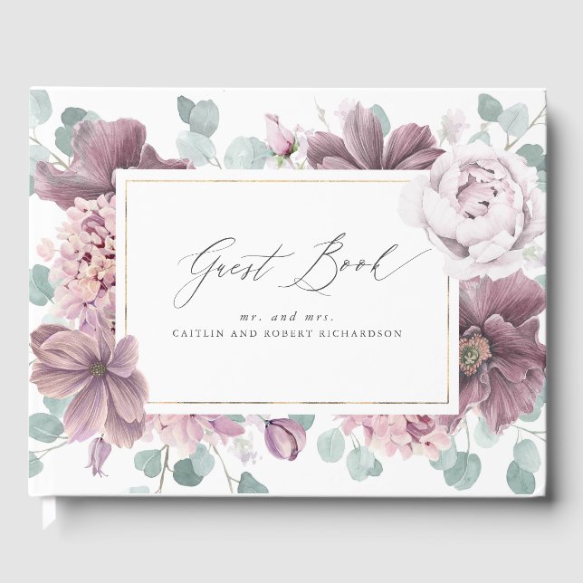 Livro De Visitas Mauve Floral Elegant Wedding (Frente)