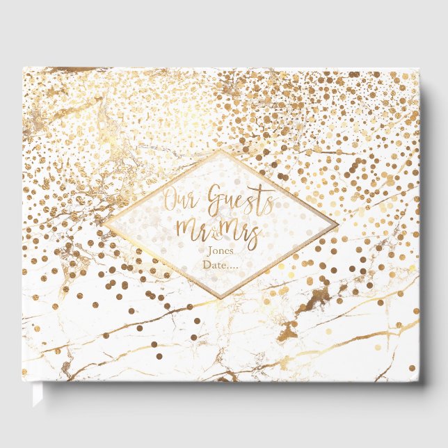 Livro De Visitas MÁXIMA BRANCA PixDezines+FAUX DOURADO CONFETTI (Frente)