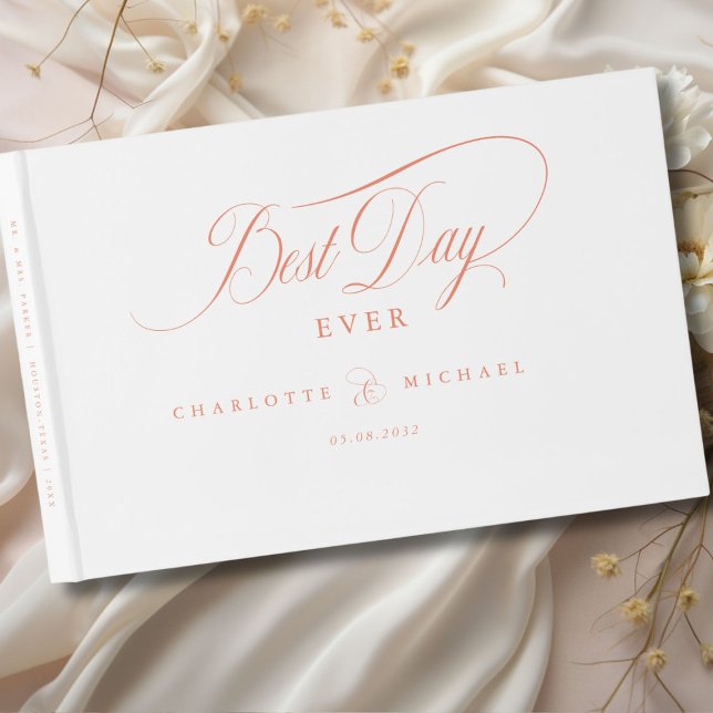 Livro De Visitas MELHOR DIA DE TODOS! Elegante, Casamento (BEST DAY EVER! Elegant, White, Wedding Guest Book with your name and date. Scripted Font.)