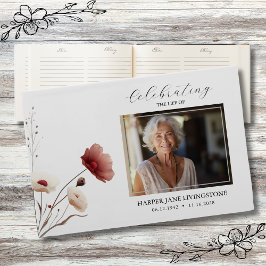Livro De Visitas Memorial Funeral Floral de Papoila Rosa