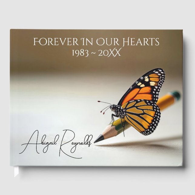 Livro De Visitas Memorial Monarch Butterfly On a Pencil (Frente)