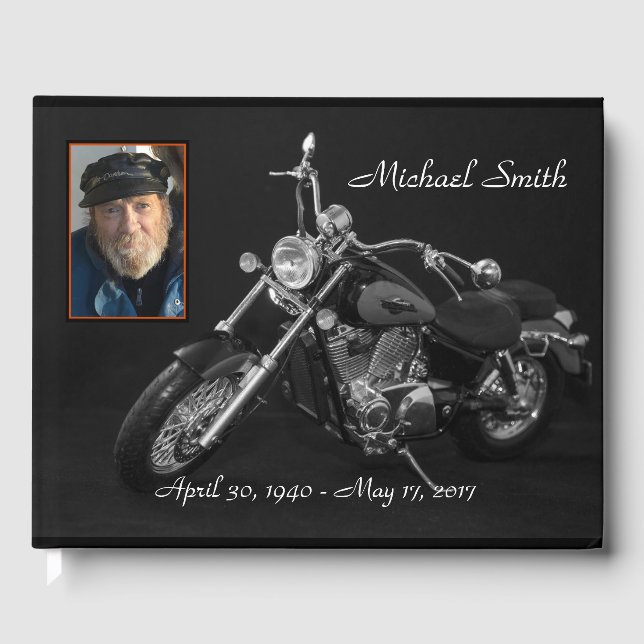Livro De Visitas Memorial Personalizado de Motocicletas Preta e Bra (Frente)