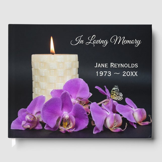 Livro De Visitas Memorial Service Orchids and Butterfly with Candle (Frente)