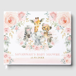 Livro De Visitas Menina de Animais Selvagens Safari Dourados Blush