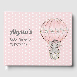 Livro De Visitas Menina Elefante Balão de Ar Quente Rosa Churrasco 