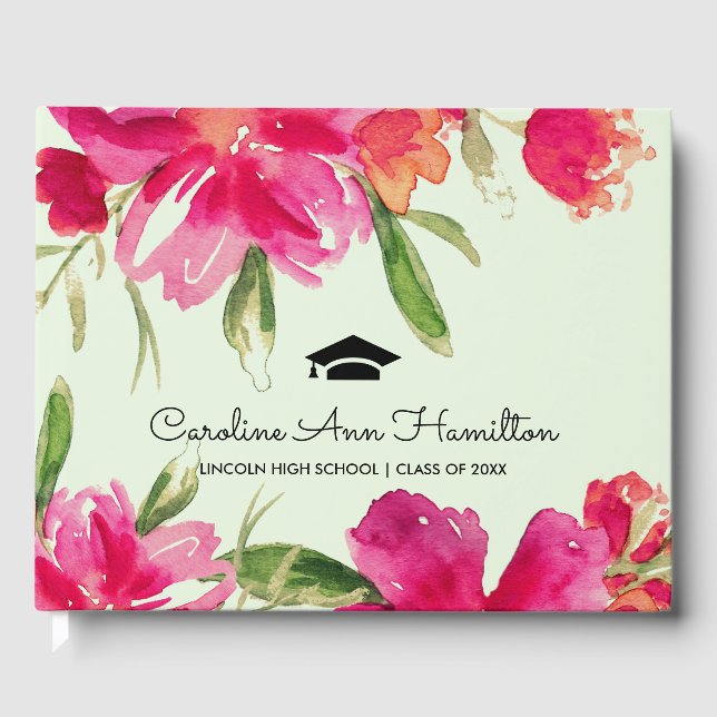 Livro De Visitas Menta | Formatação Floral Fuchsia (Frente)