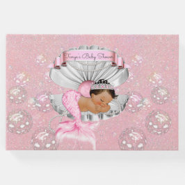 Livro De Visitas Mermaid Ethnic Baby Girl Pearls Rosa