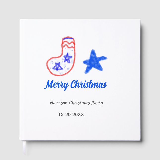 Livro De Visitas Merry Christmas blue star red stockings name date  (Frente)