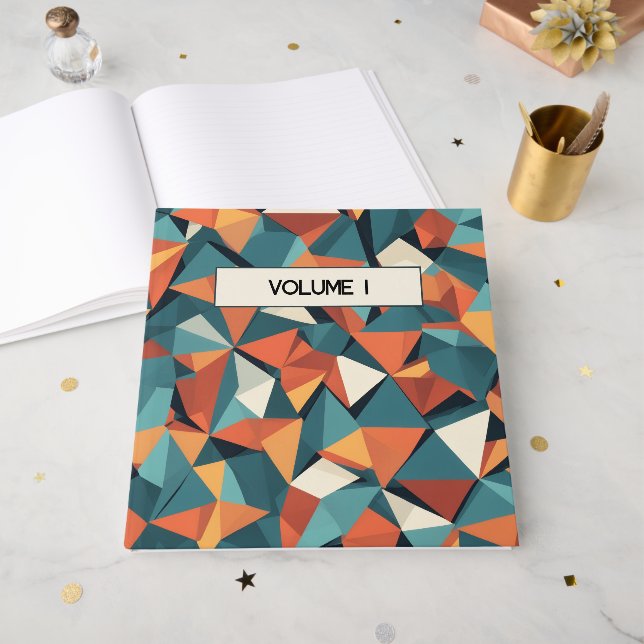 Livro De Visitas Mid-Century Geometric Teal & Orange | Custom Book (Frente aberta)
