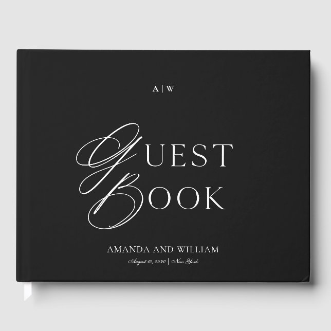 Livro De Visitas Minimal Black & White Wedding Guest Book (Frente)