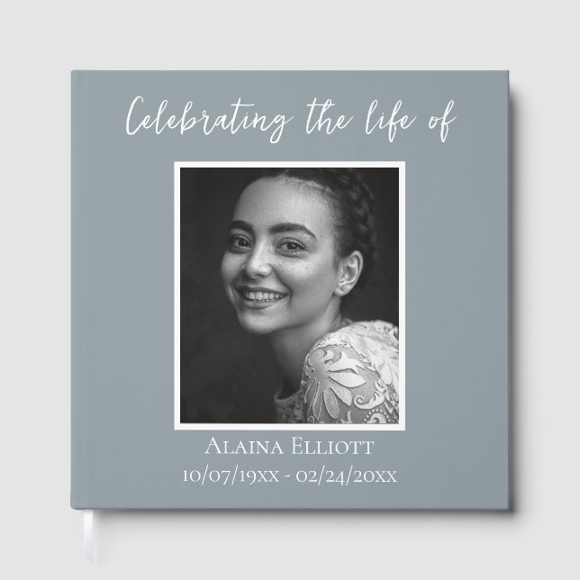 Livro De Visitas Minimal Celebration of Life Photo Custom Funeral  (Frente)