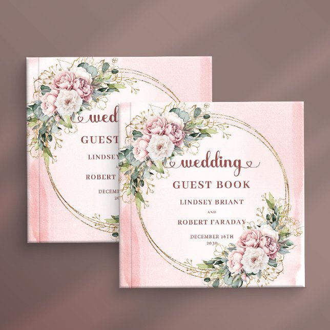 Livro De Visitas Minimal Dusty Pink Floral Greenery Wedding Guest   (Minimal Dusty Pink Floral Greenery Wedding Guest Book)
