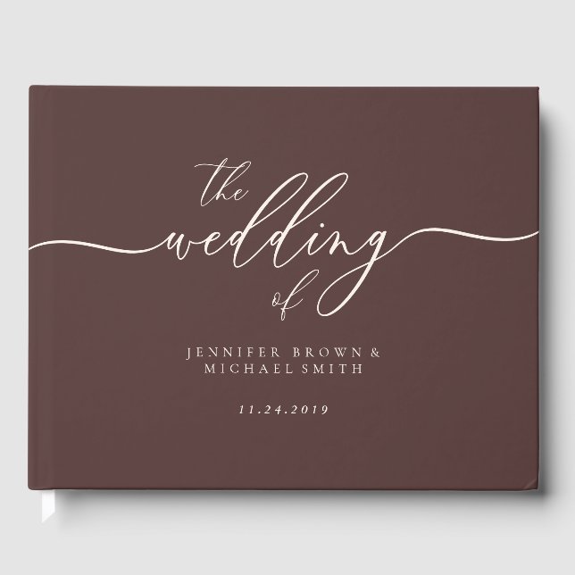 Livro De Visitas Minimal Modern Chocolate Brown Wedding Guest (Frente)