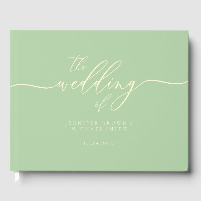 Livro De Visitas Minimal Modern Pistachio & Cream Wedding Guest (Frente)