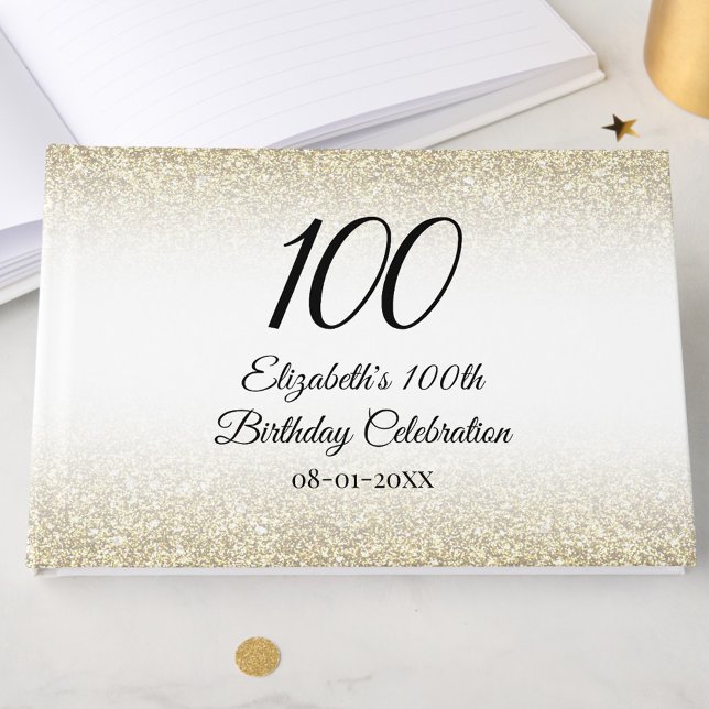 Livro De Visitas Minimalist Elegant Gold and Black 100th Birthday (Criador carregado)