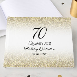 Livro De Visitas Minimalist Elegant Gold and Black 70th Birthday