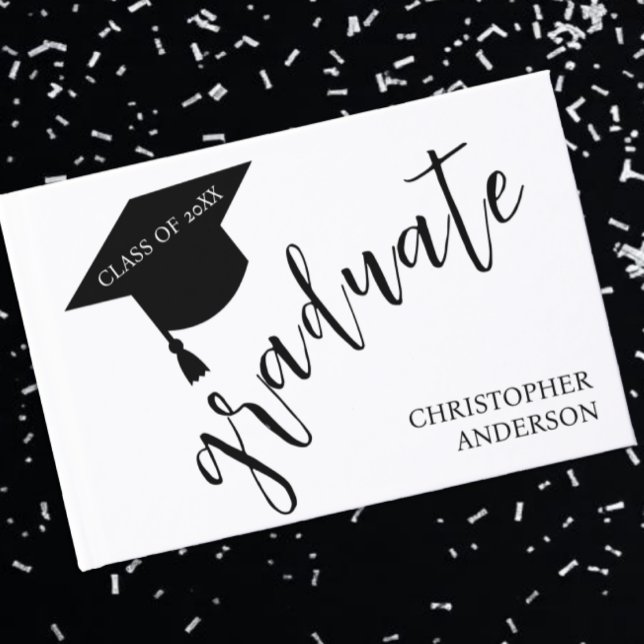 Livro De Visitas Minimalist Grad Cap Black & White Graduation (Criador carregado)