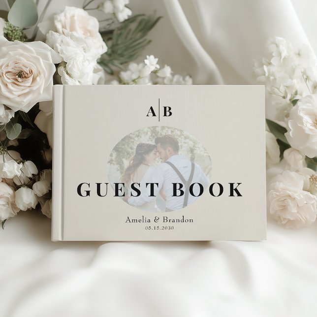 Livro De Visitas Minimalist Ivory Photo Wedding (Criador carregado)