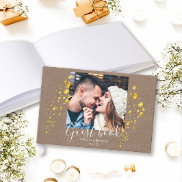 Livro De Visitas Minimalist Rustic Elegant Gold Foil Photo Wedding