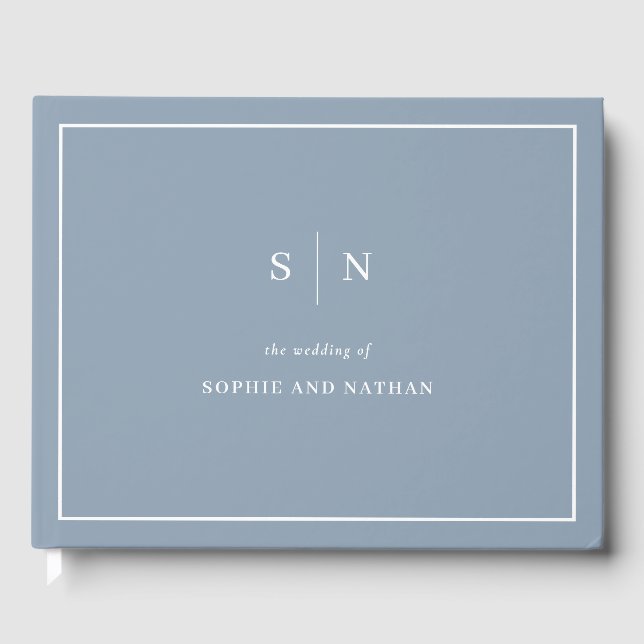 Livro De Visitas Mínimo e Chic Dusty Blue | Casamento de fronteira  (Frente)