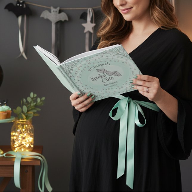 Livro De Visitas Mint Spooky Cute Bats Halloween Chá de fraldas (Spooky Cute Halloween Baby Shower Mint Guest Book. Cute Drawings of Baby Bats, Stars, Moons & Webs)