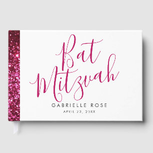 Livro De Visitas Minúscula Moderna com brilho rosa quente