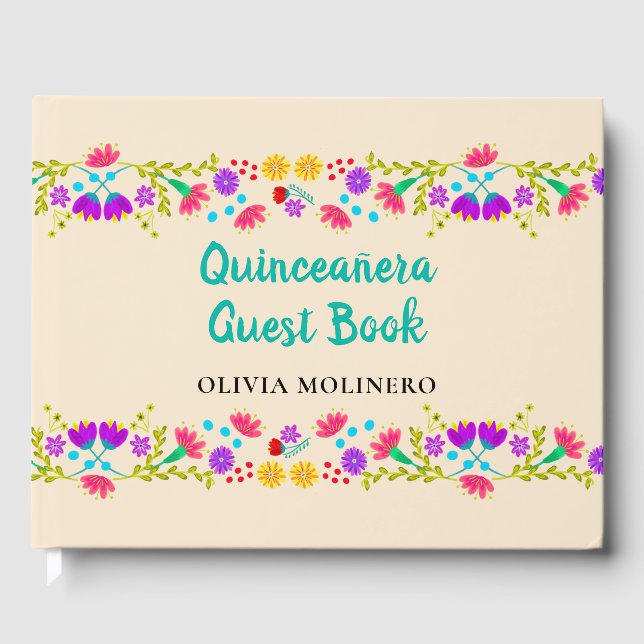 Livro De Visitas Mis Quince Anos Champagne Floral Quinceanera (Frente)