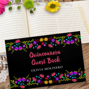 Livro De Visitas Mis Quince Anos Preto Floral Mexicana Quinceanera