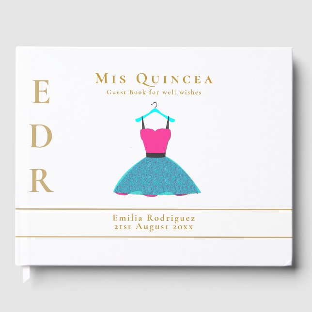 Livro De Visitas Mis Quince Quinceanera Dress GUEST BOOK Personaliz (Frente)