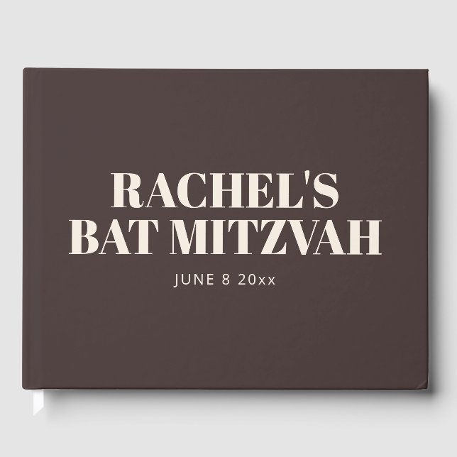 Livro De Visitas Modern Bat Mitzvah Brown Personalized Name Memory (Frente)