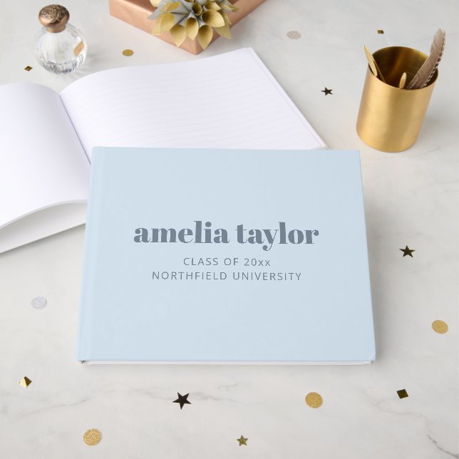 Livro De Visitas Modern Bold Typography Soft Blue Graduation Custom (Frente aberta)