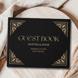 Livro De Visitas Modern Deco | Elegant Black and Gold Wedding