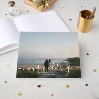Livro De Visitas Modern Elegant Chic Handwritten Photo Wedding Gues