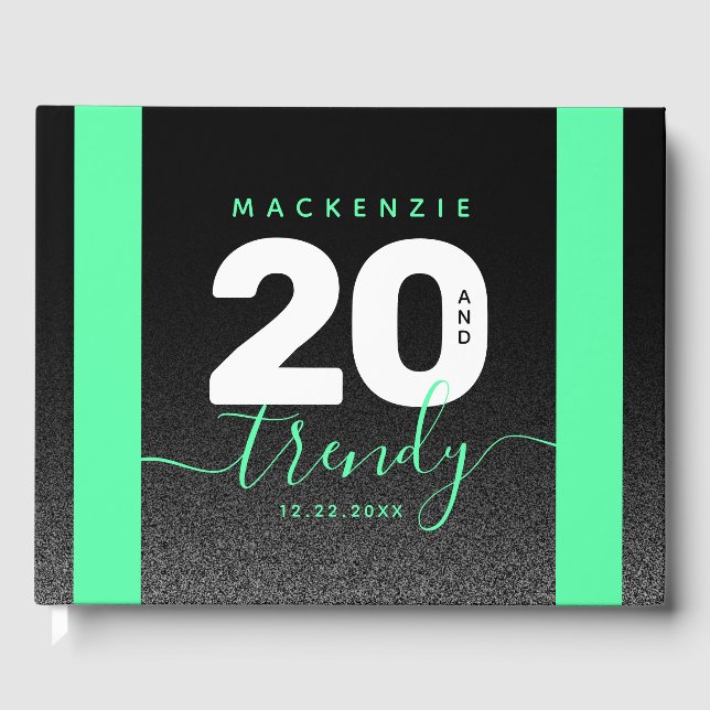 Livro De Visitas Modern Girly Mint Green 20 e Trendy (Frente)