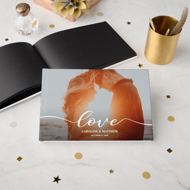 Livro De Visitas Modern Love Script Photo Wedding (Frente aberta)
