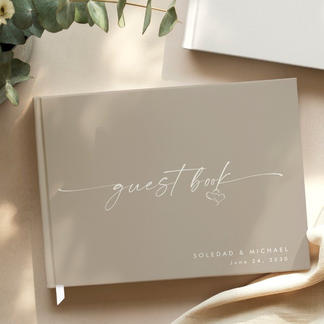Livro De Visitas Modern Minimalist Taupe Script Wedding  (Criador carregado)